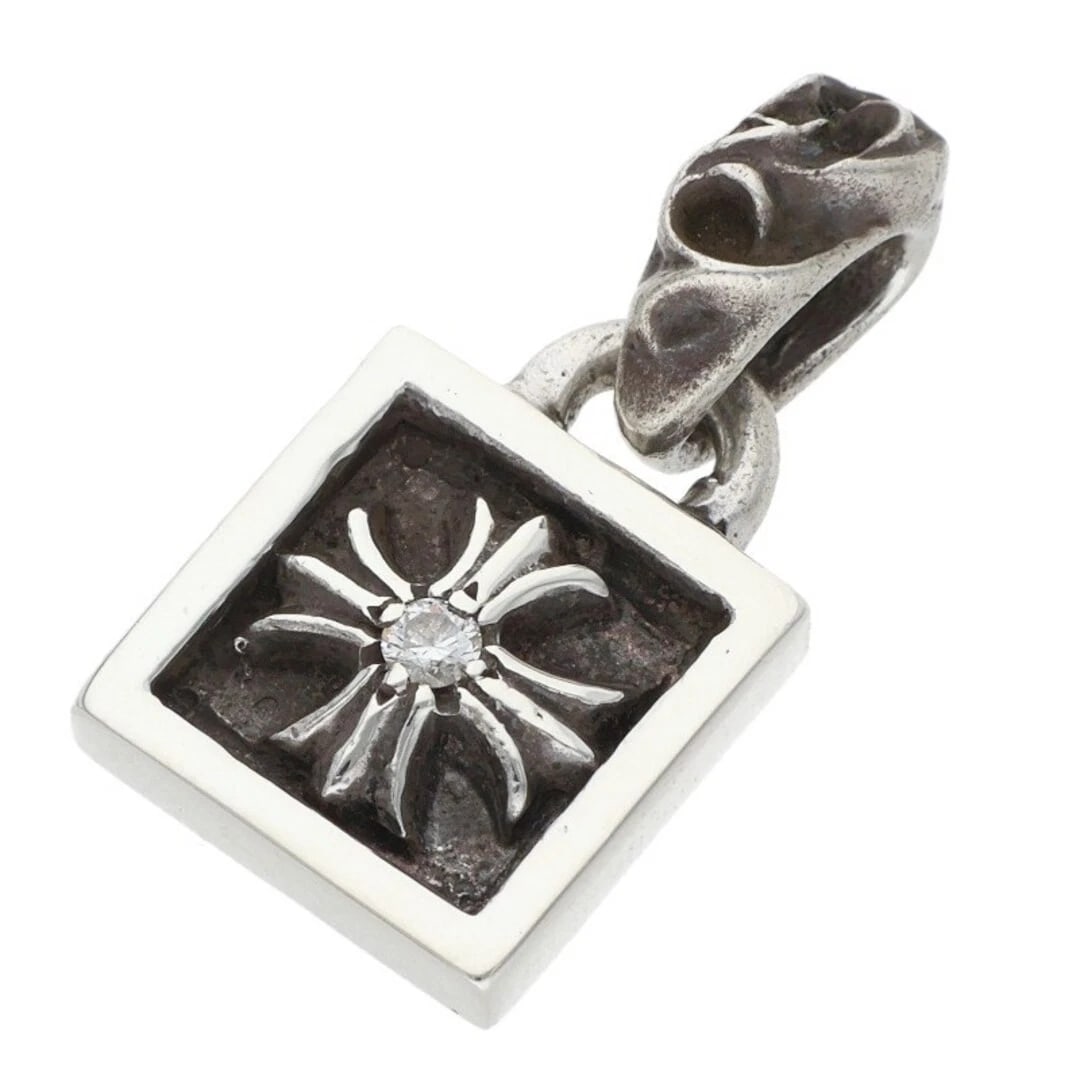 CHROME HEARTS FRAMED DIAMOND CHARM SILVER NECKLACE: Chrome Hearts Framed Diamond charm silver Necklace Brand: Chrome Hearts Type/Style: Necklace Material: 925 Silver Color: silver Size: vertical 2.4cm Accessories: None Accessories Notice: When
