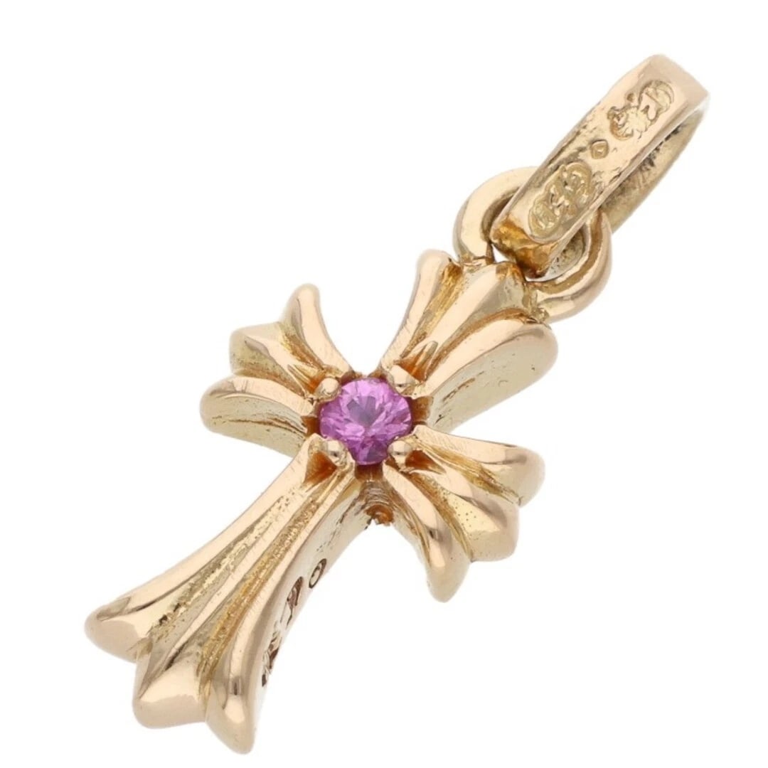 CHROME HEARTS CRS BBYFAT SAP BABY CHARM GOLD NECKLACE: Chrome Hearts CRS BBYFAT SAP Baby Charm Gold Necklace Brand: Chrome Hearts Type/Style: Necklace Material: 22K Gold Main Stone Sapphire Color: Gold Size: vertical 2.4cm Accessories: None Ac