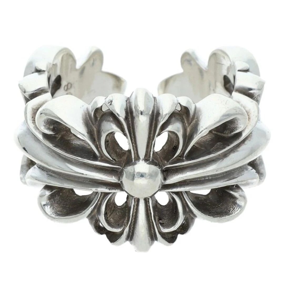 CHROME HEARTS DOUBLE FLORAL CROSS SILVER RING: Chrome Hearts Double Floral Cross Silver Ring Brand: Chrome Hearts Type/Style: Ring Material: 925 Silver Color: silver Size: US Size 23.5 Accessories: None Accessories Notice: When purchasing