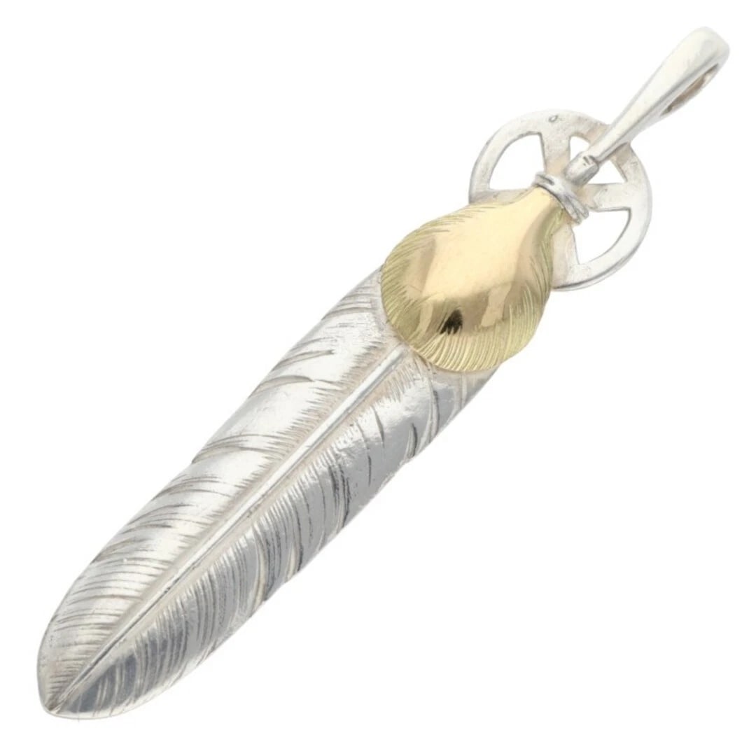 GORROWS HEART WHEEL FEATHER LARGE NECKLACE TOP: Gorrows Heart Wheel Feather Large Necklace Top Brand: goro's Type/Style: Necklace Material: silver ? gold Color: silver ? gold Size: vertical 5.2cm Accessories: None Accessories Notice: Wh