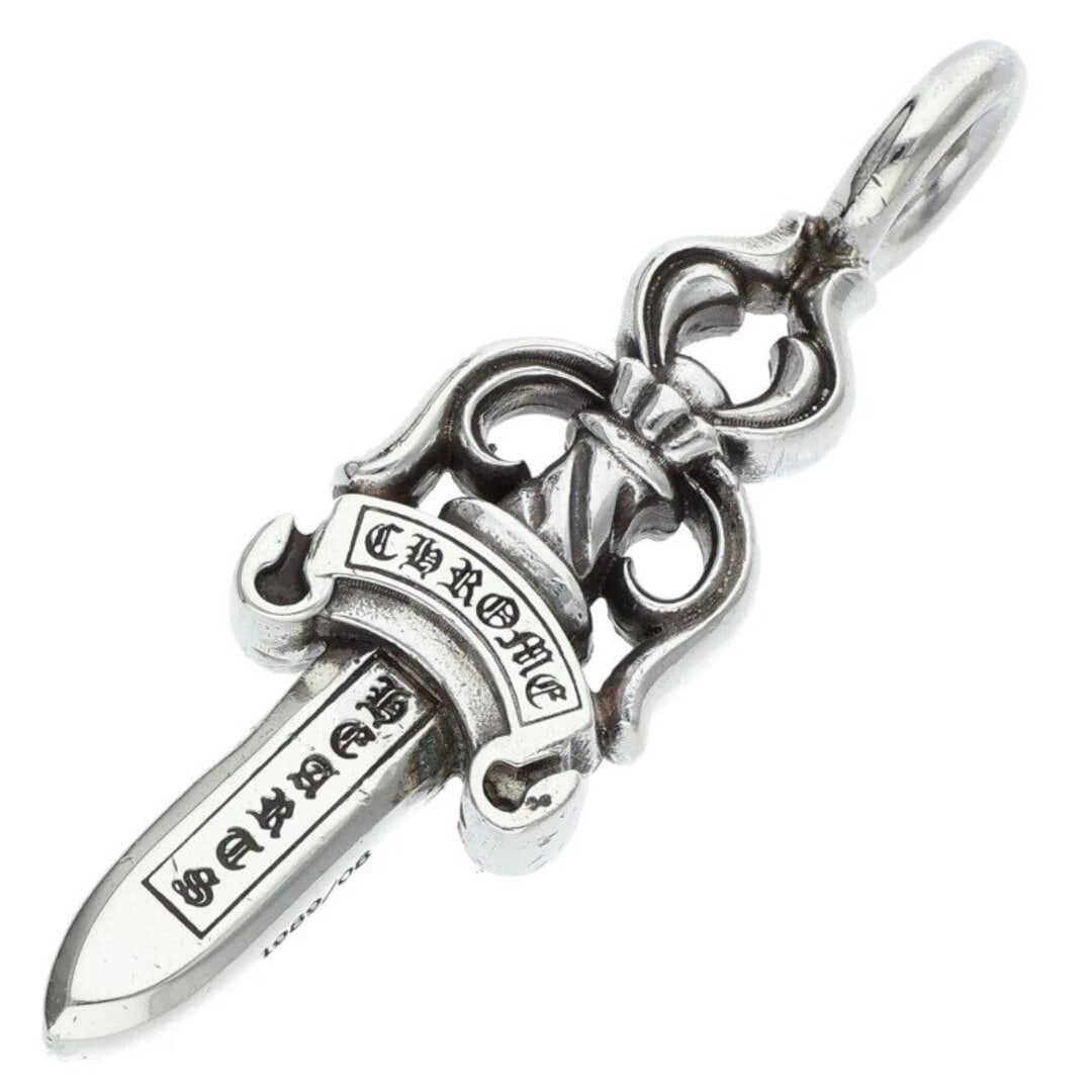 CHROME HEARTS DOUBLE DAGGER PENDANT SILVER NECKLACE TOP: Chrome Hearts Double Dagger Pendant Silver Necklace Top Brand: Chrome Hearts Type/Style: Necklace Material: 925 Silver Color: silver Size: vertical 5.4cm Accessories: None Accessories Notice: When