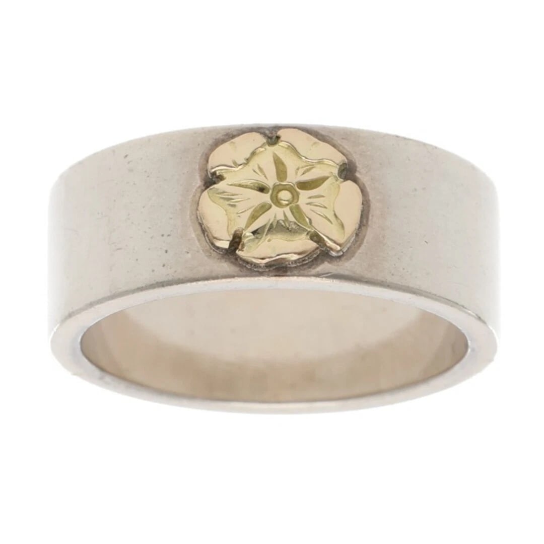 GOROWS ROSE FLAT PUNCH RING: Gorows Rose Flat Punch Ring Brand: goro's Type/Style: Ring Material: 925 Silver Color: silver Size: US Size 19 Accessories: None Accessories Notice: When purchasing pre-owned goods, please refer to