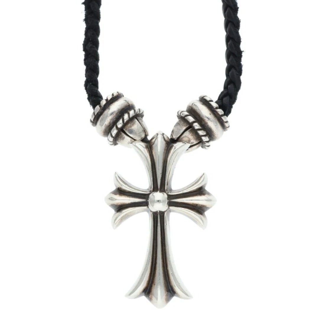 CHROME HEARTS SMALL CROSS CRIMPT SILVER NECKLACE: Chrome Hearts Small Cross Crimpt Silver Necklace Brand: Chrome Hearts Type/Style: Necklace Material: 925 Silver Color: silver Size: vertical 4.1cm, string width 0.5cm, total length 76cm Accessorie