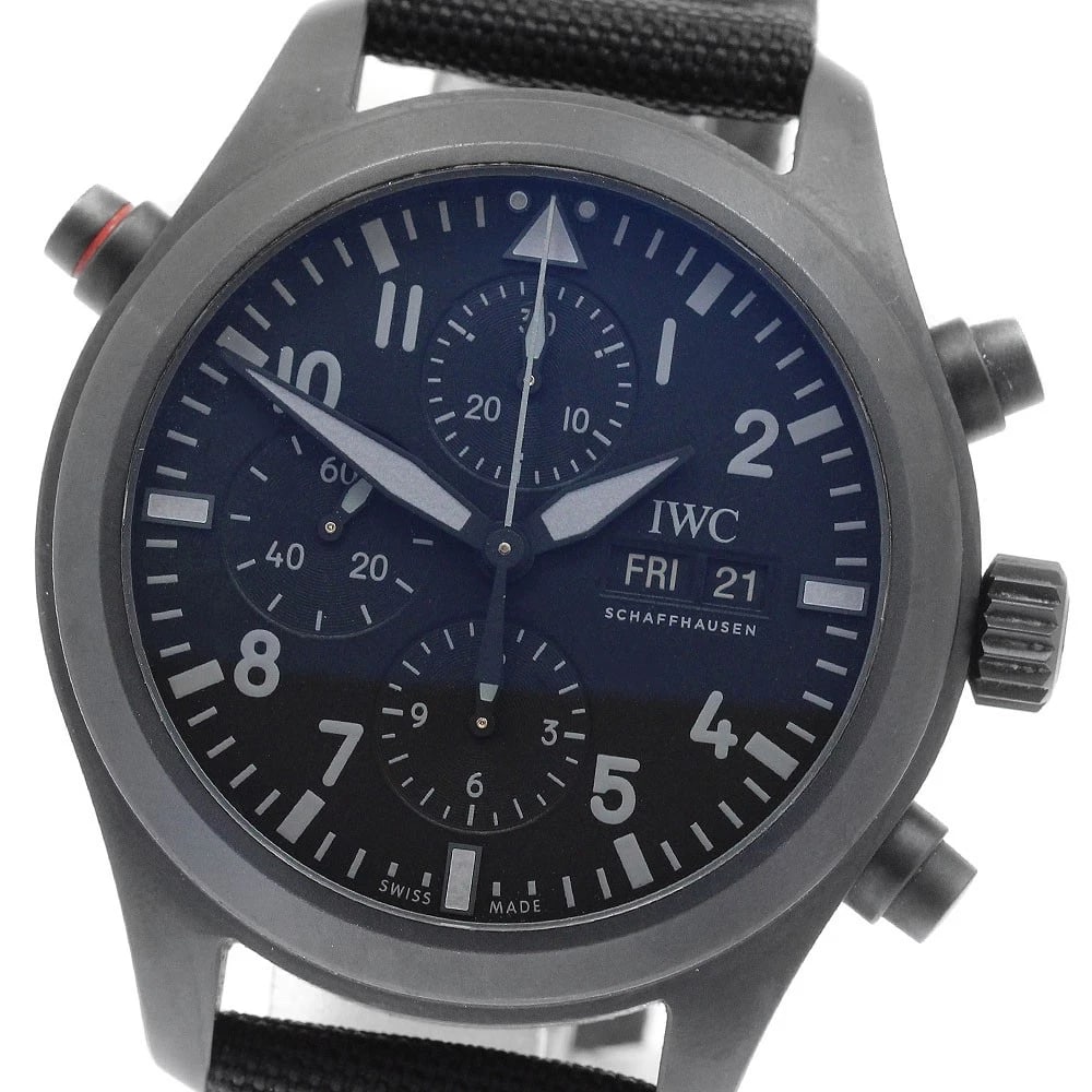 IWC SCHAFFHAUSEN PILOT WATCH DOUBLE CHRONOGRAPH WATCH: IWC SCHAFFHAUSEN Pilot watch Double chronograph Watch Brand: IWC SCHAFFHAUSEN Type/Style: Wristwatch Material: Band Material Nylon / leather, Case Material ceratanium Color: Band Color black, Case