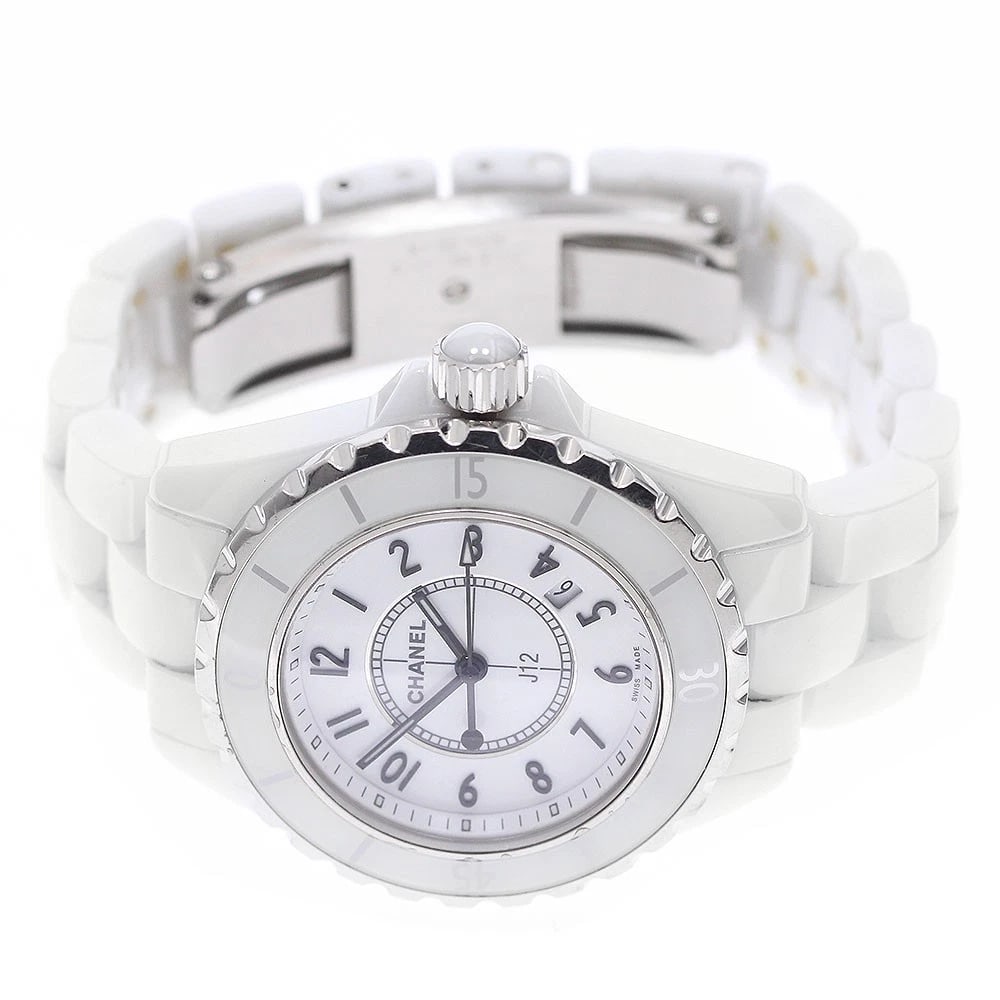 CHANEL J12 WHITE CERAMIC DATE WHITE DIAL QUARTZ WATCH - 2