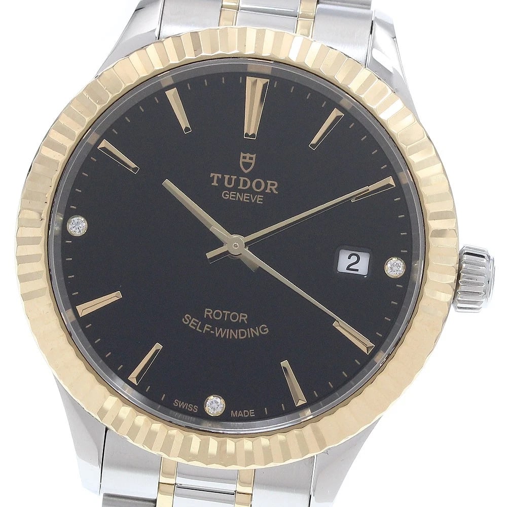 TUDOR STYLE YELLOW GOLD BEZEL DIAMONDS AUTOMATIC WATCH: TUDOR style Yellow gold bezel diamonds Automatic Watch Brand: TUDOR Type/Style: Wristwatch Material: Band Material Stainless Steel/YG, Case Material Stainless Steel/YG Color: Band Color Silver /