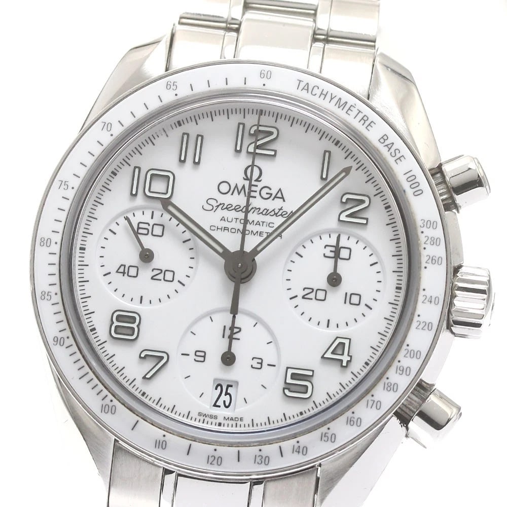 OMEGA SPEEDMASTER DATE CHRONOGRAPH WATCH: OMEGA Speedmaster Date Chronograph Watch Brand: OMEGA Type/Style: Wristwatch Material: Band Material Stainless Steel, Case Material Stainless Steel Color: Band Color Silver, Case Color Silver, Dial
