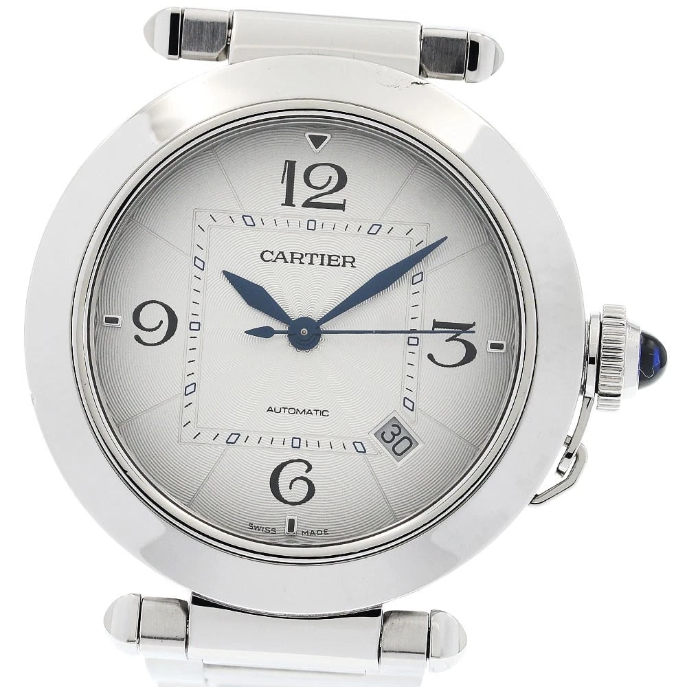 CARTIER PASHA DE CARTIER DATE AUTOMATIC WATCH: CARTIER Pasha de Cartier Date Automatic Watch Brand: CARTIER Type/Style: Wristwatch Material: Band Material Stainless Steel, Case Material Stainless Steel Color: Band Color Silver, Case Color Silver,