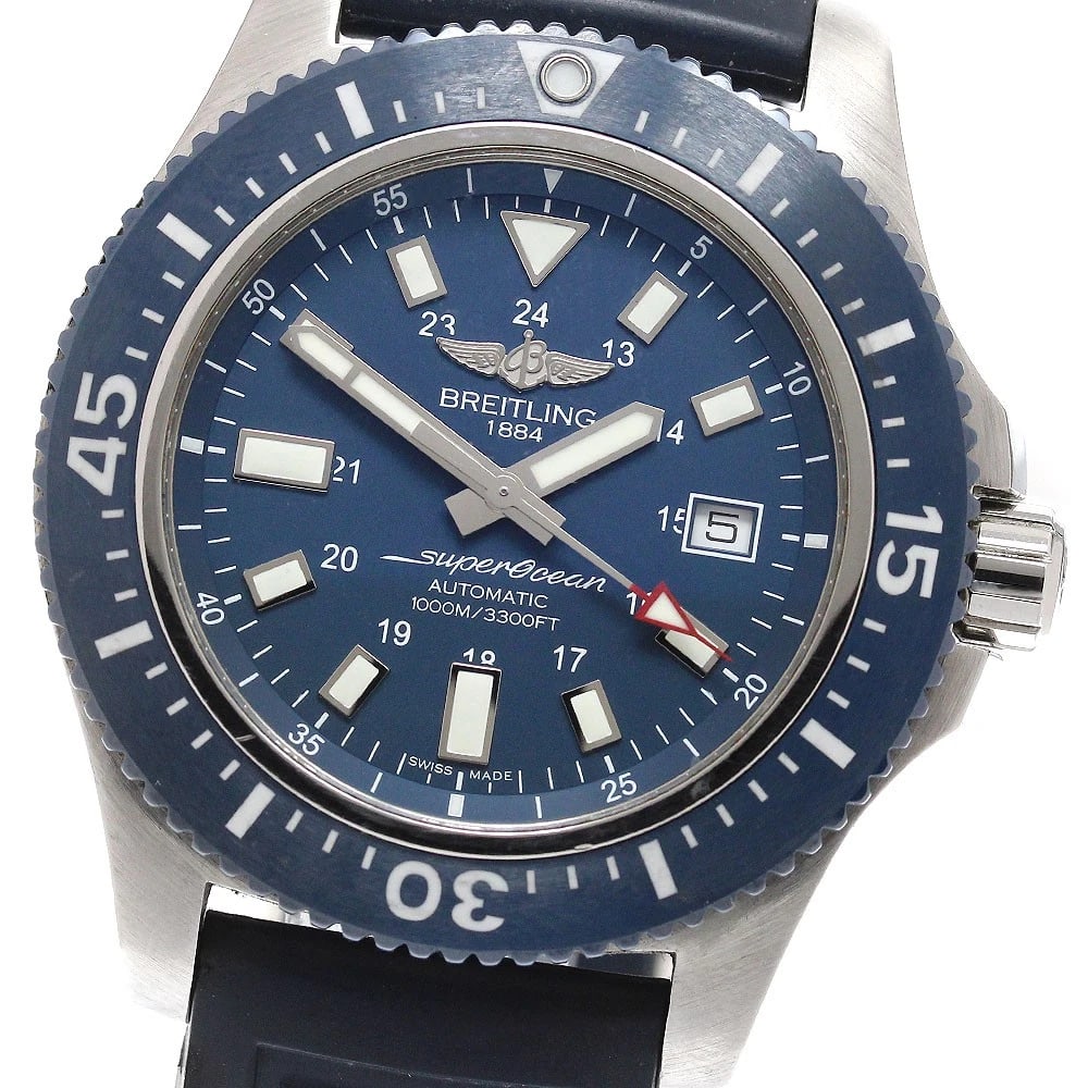 BREITLING SUPER OCEAN 44 SPECIAL DATE AUTOMATIC WATCH: BREITLING Super Ocean 44 Special Date Automatic Watch Brand: BREITLING Type/Style: Wristwatch Material: Band Material rubber, Case Material Stainless Steel Color: Band Color Navy, Case Color Silver,