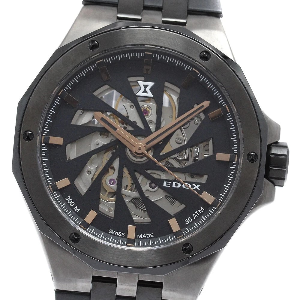 EDOX DELPHINE ORIGINAL MECANO AUTOMATIC WATCH: EDOX Delphine Original Mecano Automatic Watch Brand: EDOX Type/Style: Wristwatch Material: Band Material rubber, Case Material Stainless Steel Color: Band Color black, Case Color Gray / Silver, Dial
