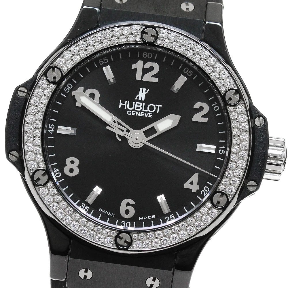 HUBLOT BIG BANG BLACK MAGIC DIAMOND QZ WATCH: HUBLOT Big Bang Black Magic Diamond QZ Watch Brand: HUBLOT Type/Style: Wristwatch Material: Band Material rubber, Case Material Stainless Steel / ceramic Color: Band Color black, Case Color black,