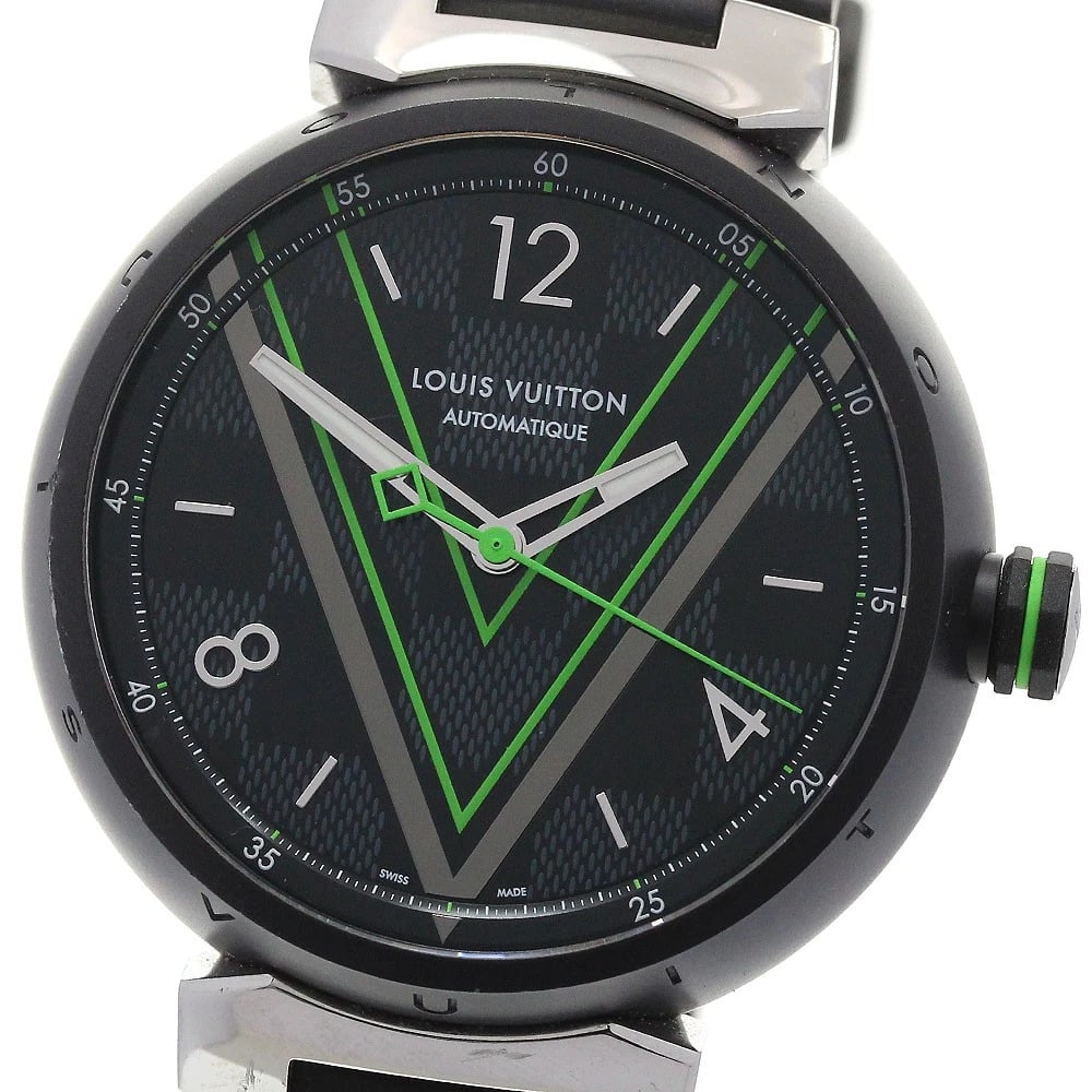 LOUIS VUITTON TAMBOUR BLACK DIAL AUTOMATIC WATCH: LOUIS VUITTON Tambour black Dial Automatic Watch Brand: LOUIS VUITTON Type/Style: Wristwatch Material: Band Material rubber, Case Material Stainless Steel Color: Band Color black, Case Color black, Di