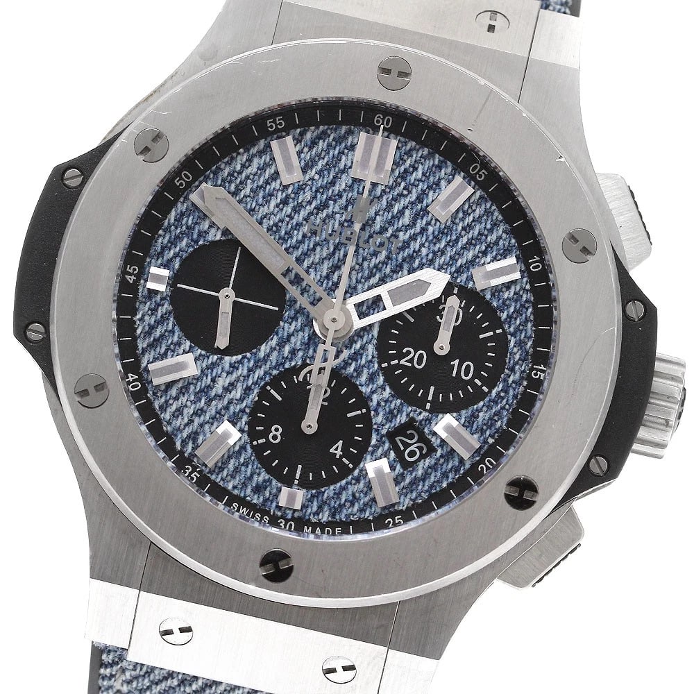 HUBLOT BANG JEANS BLUE DIAL AUTOMATIC WATCH: HUBLOT Bang jeans blue Dial Automatic Watch Brand: HUBLOT Type/Style: Wristwatch Material: Band Material Rubber / denim, Case Material Stainless Steel / Titanium Color: Band Color blue, Case Color