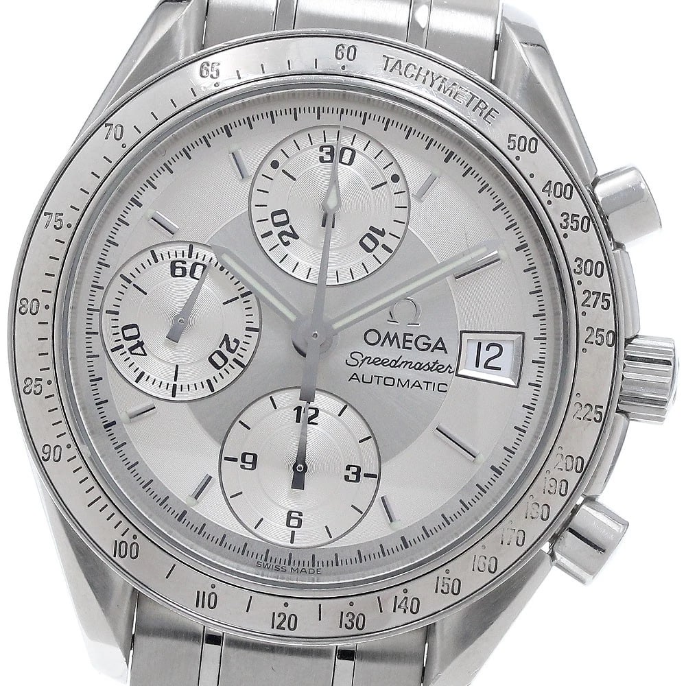OMEGA SPEEDMASTER DATE SILVER DIAL AUTOMATIC WATCH: OMEGA Speedmaster Date Silver Dial Automatic Watch Brand: OMEGA Type/Style: Wristwatch Material: Band Material Stainless Steel, Case Material Stainless Steel Color: Band Color Silver, Case Color