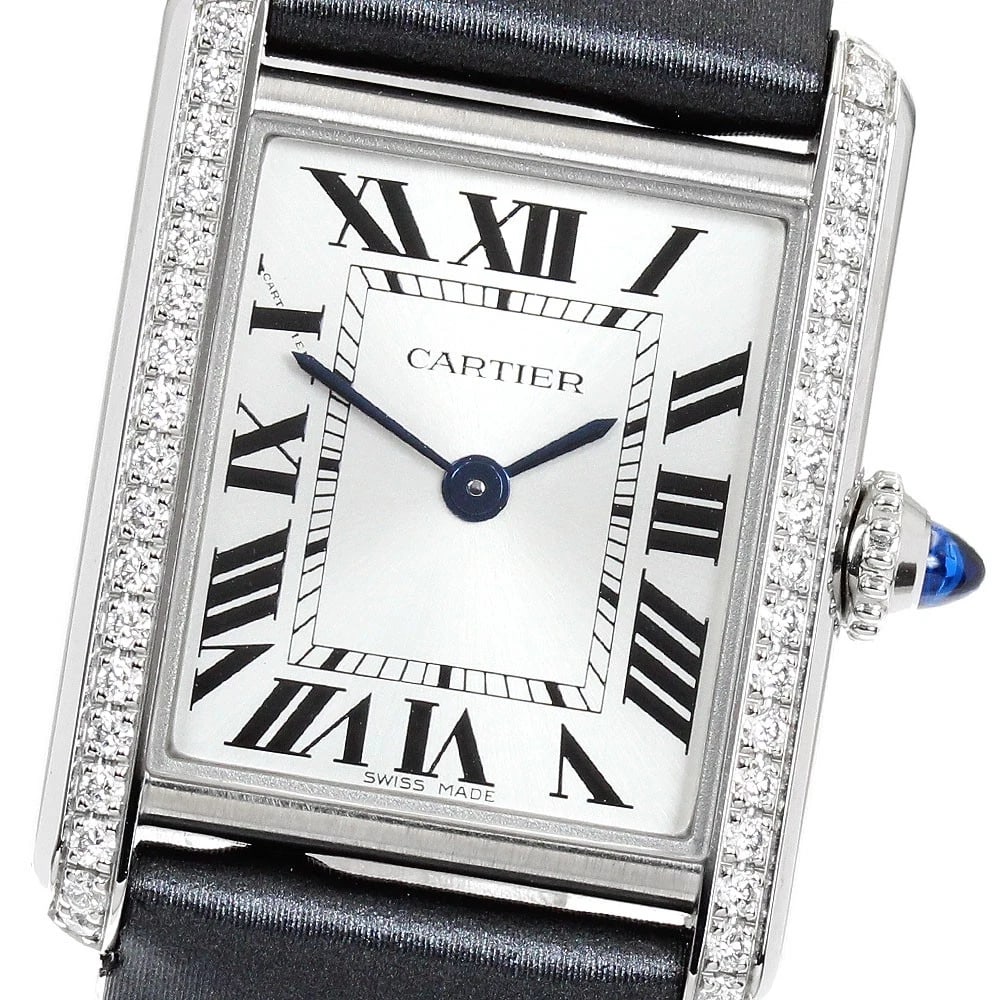 CARTIER TANK MAST SM SIDE DIAMOND BEZEL QUARTZ WATCH: CARTIER tank mast SM side diamond bezel Quartz Watch Brand: CARTIER Type/Style: Wristwatch Material: Band Material leather, Case Material Stainless Steel Color: Band Color black, Case Color Silver,