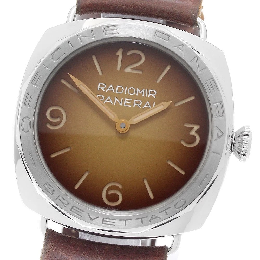 PANERAI RADIOMIR ACCIAIO LIMITED HAND WINDING WATCH: PANERAI Radiomir Acciaio Limited Hand Winding Watch Brand: PANERAI Type/Style: Wristwatch Material: Band Material leather, Case Material Stainless Steel Color: Band Color Brown, Case Color Silver, Dia