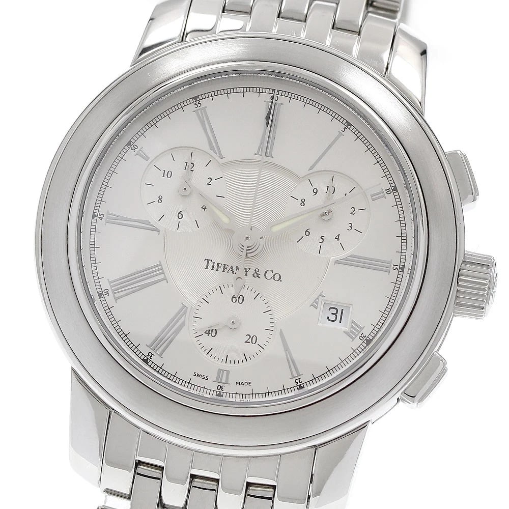 TIFFANY&CO. MARK CHRONOGRAPH DATE SILVER DIAL QUARTZ WATCH: TIFFANY&Co. mark Chronograph Date Silver Dial Quartz Watch Brand: TIFFANY&Co. Type/Style: Wristwatch Material: Band Material Stainless Steel, Case Material Stainless Steel Color: Band Color Silver, Ca