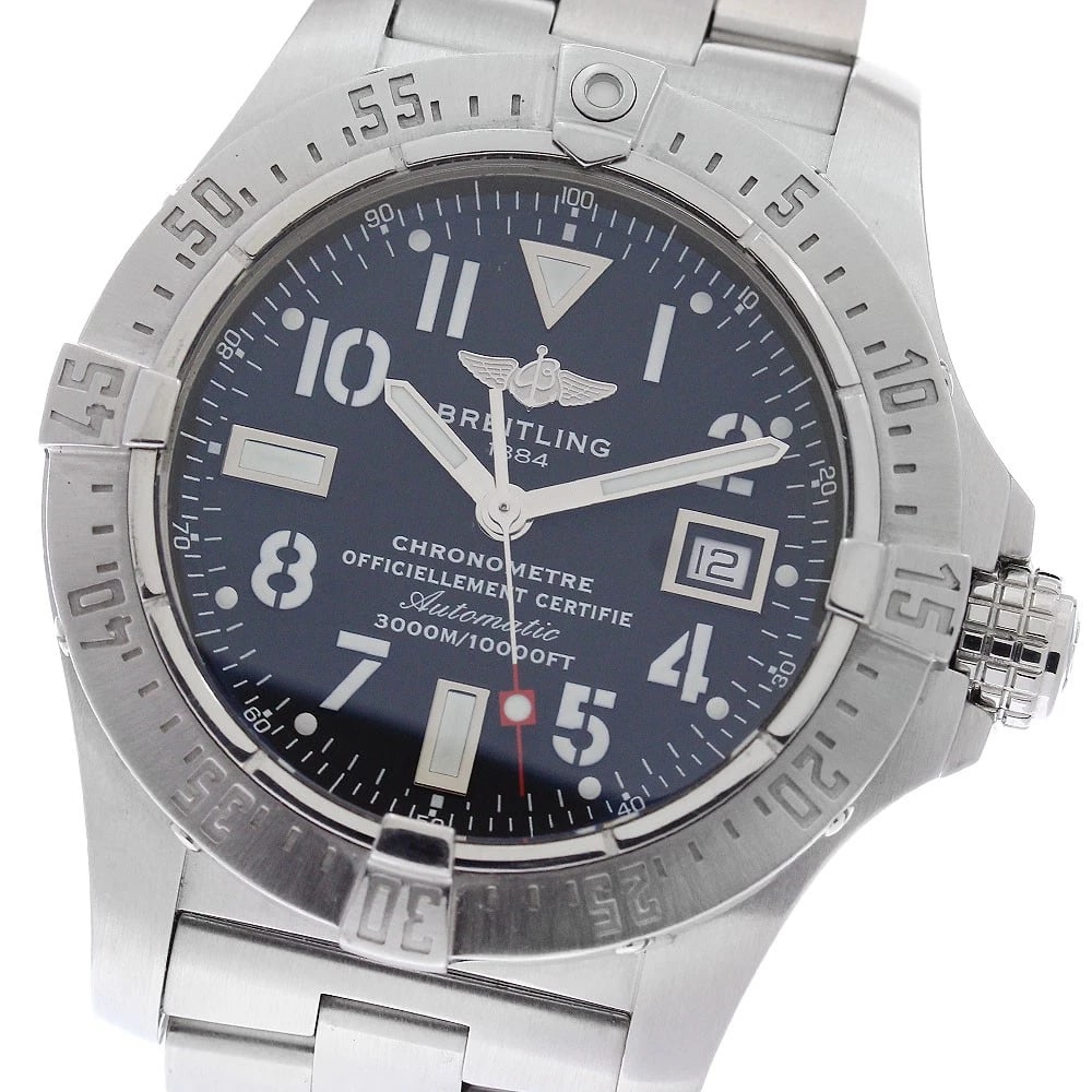 BREITLING AVENGER SEAWOLF DATE BLACK DIAL AUTOMATIC WATCH: BREITLING Avenger Seawolf Date black Dial Automatic Watch Brand: BREITLING Type/Style: Wristwatch Material: Band Material Stainless Steel, Case Material Stainless Steel Color: Band Color Silver, Case 