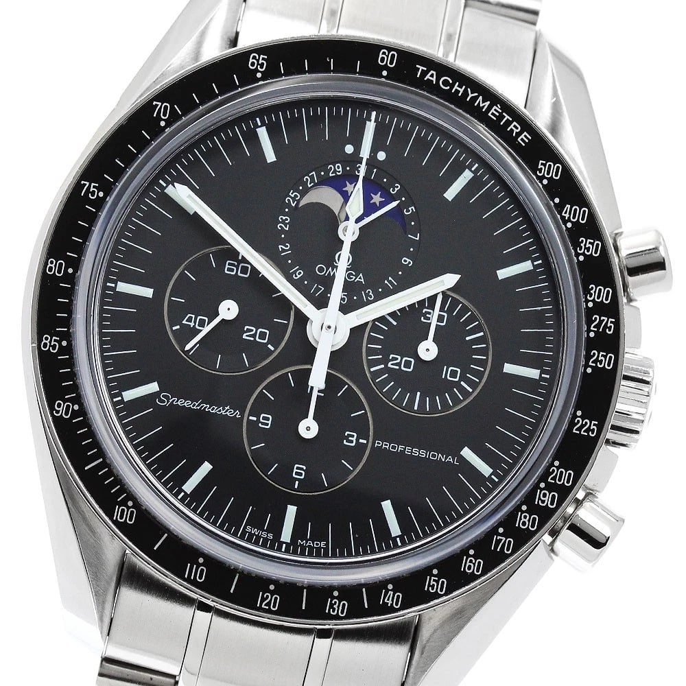 OMEGA SPEEDMASTER PROFESSIONAL MOON PHASE HAND WINDING WATCH: OMEGA Speedmaster Professional Moon phase Hand Winding Watch Brand: OMEGA Type/Style: Wristwatch Material: Band Material Stainless Steel, Case Material Stainless Steel Color: Band Color Silver, Case
