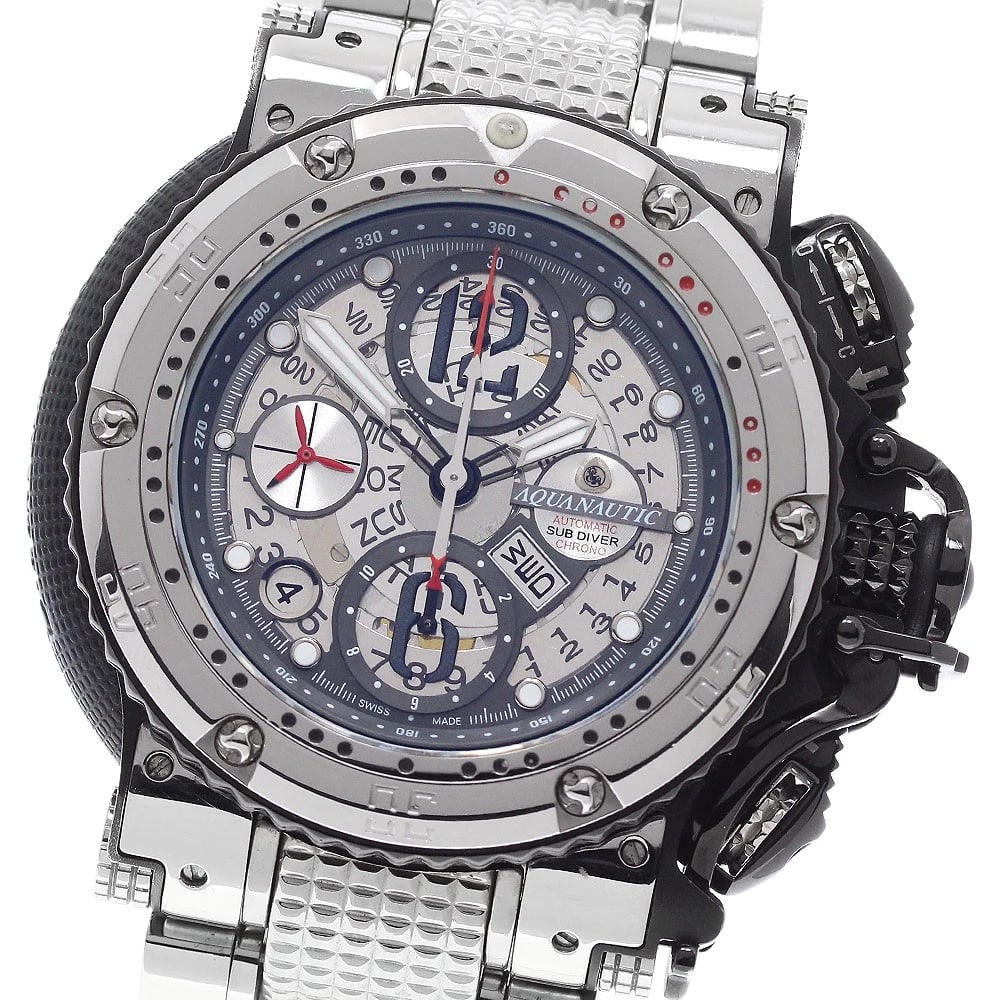AQUANAUTIC KING SUB COMMANDER DAY-DATE AUTOMATIC WATCH: AQUANAUTIC King sub commander Day-Date Automatic Watch Brand: AQUANAUTIC Type/Style: Wristwatch Material: Band Material Stainless Steel, Case Material Stainless Steel / Rubber Color: Band Color