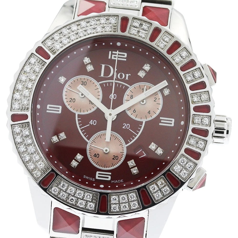 CHRISTIAN DIOR CRYSTAL CHRONOGRAPH DIAMOND QUARTZ WATCH: Christian Dior crystal chronograph diamond Quartz Watch Brand: Christian Dior Type/Style: Wristwatch Material: Band Material Stainless Steel / crystal, Case Material Stainless Steel Color: Band Color 