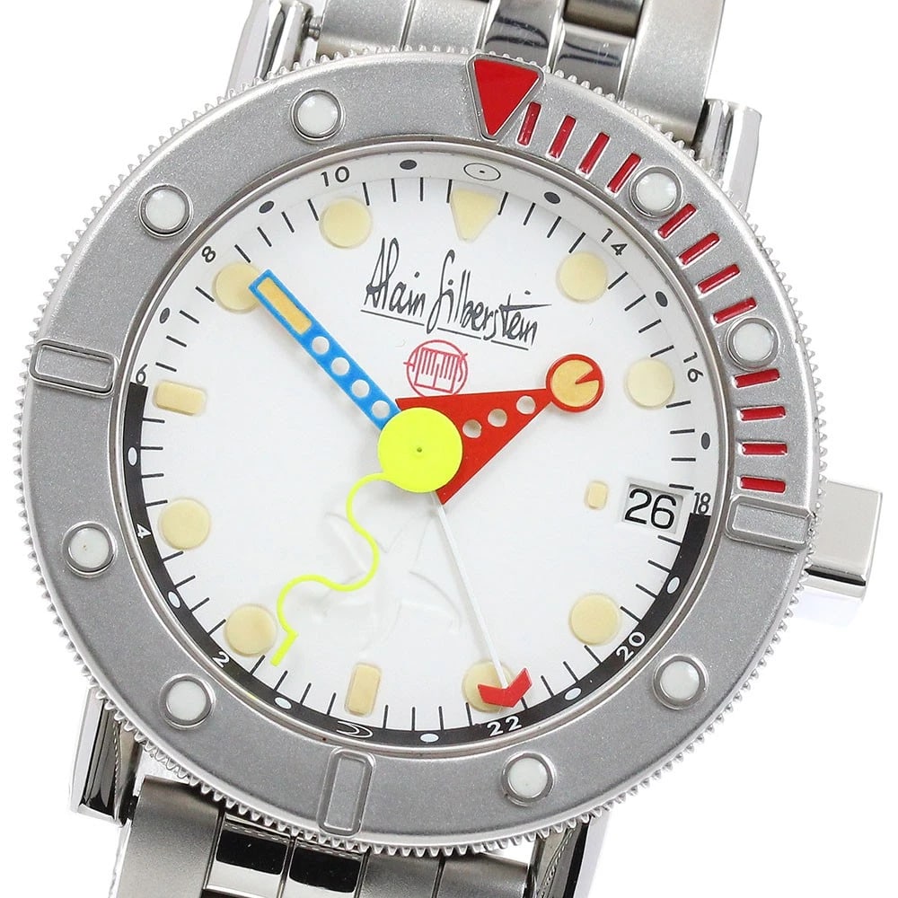 ALAIN SILBERSTEIN MARINE G GMT WHITE DIAL AUTOMATIC WATCH: Alain Silberstein Marine G GMT white Dial Automatic Watch Brand: Alain Silberstein Type/Style: Wristwatch Material: Band Material Stainless Steel, Case Material Stainless Steel Color: Band Color Silve