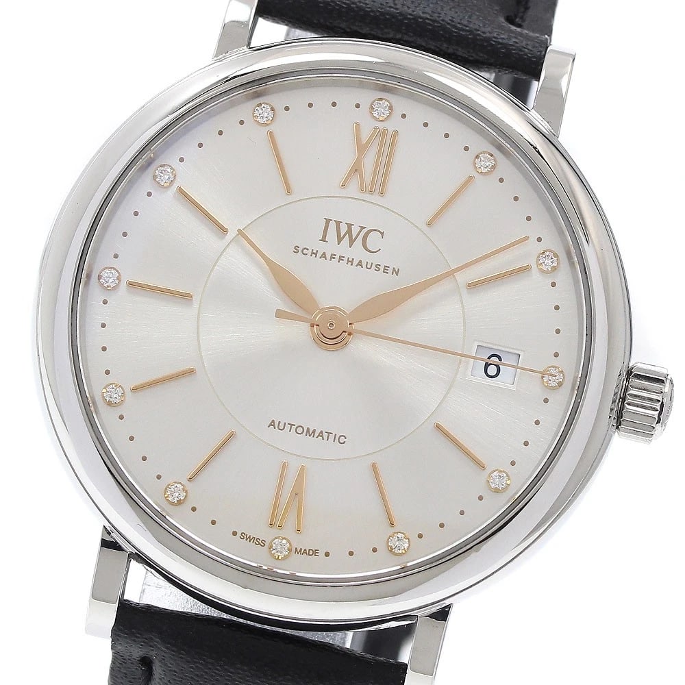 IWC SCHAFFHAUSEN PORTOFINO DIAMOND AUTOMATIC WATCH: IWC SCHAFFHAUSEN Portofino diamond Automatic Watch Brand: IWC SCHAFFHAUSEN Type/Style: Wristwatch Material: Band Material leather, Case Material Stainless Steel Color: Band Color black, Case Color