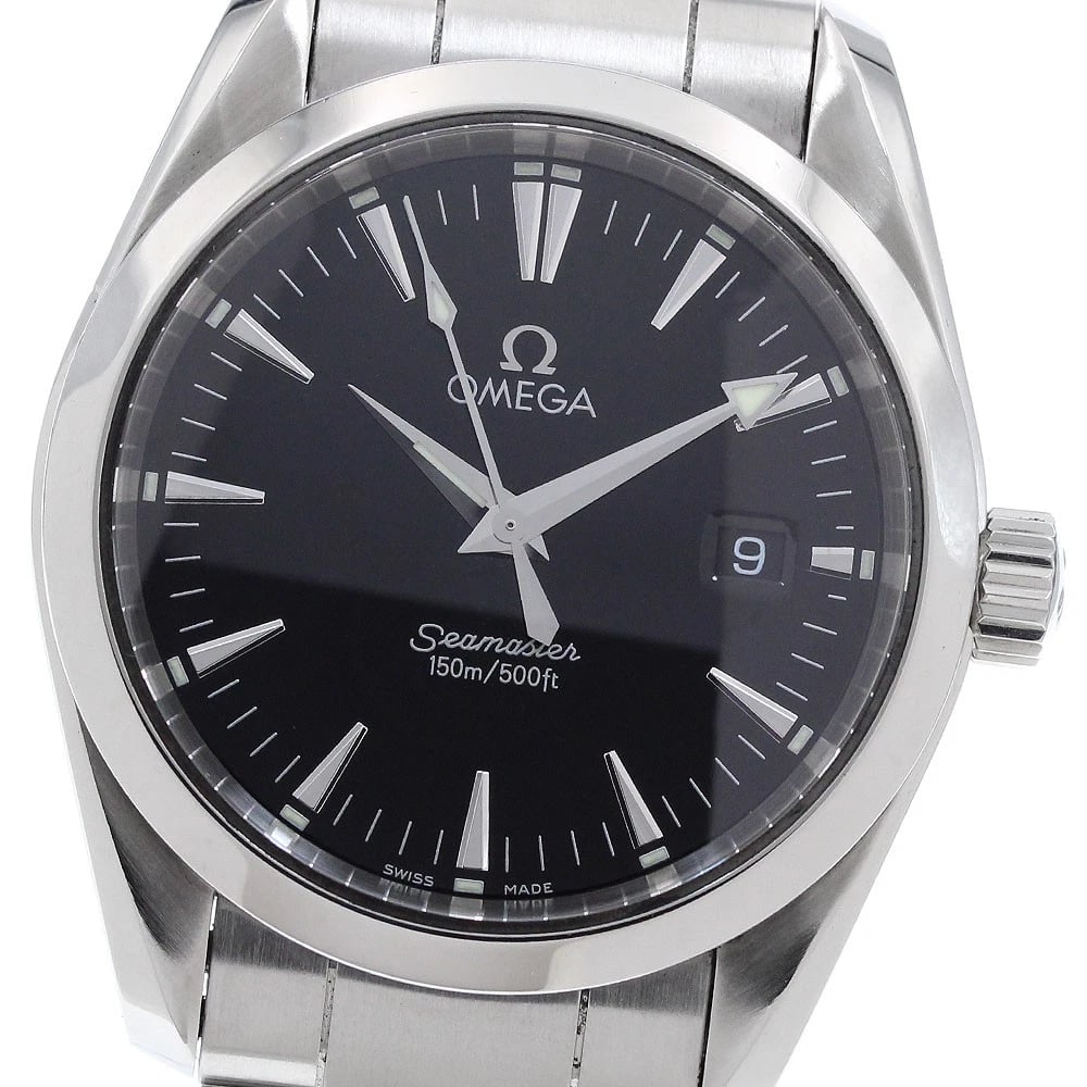 OMEGA SEAMASTER AQUA TERRA DATE BLACK DIAL QUARTZ WATCH: OMEGA Seamaster Aqua Terra Date black Dial Quartz Watch Brand: OMEGA Type/Style: Wristwatch Material: Band Material Stainless Steel, Case Material Stainless Steel Color: Band Color Silver, Case Color