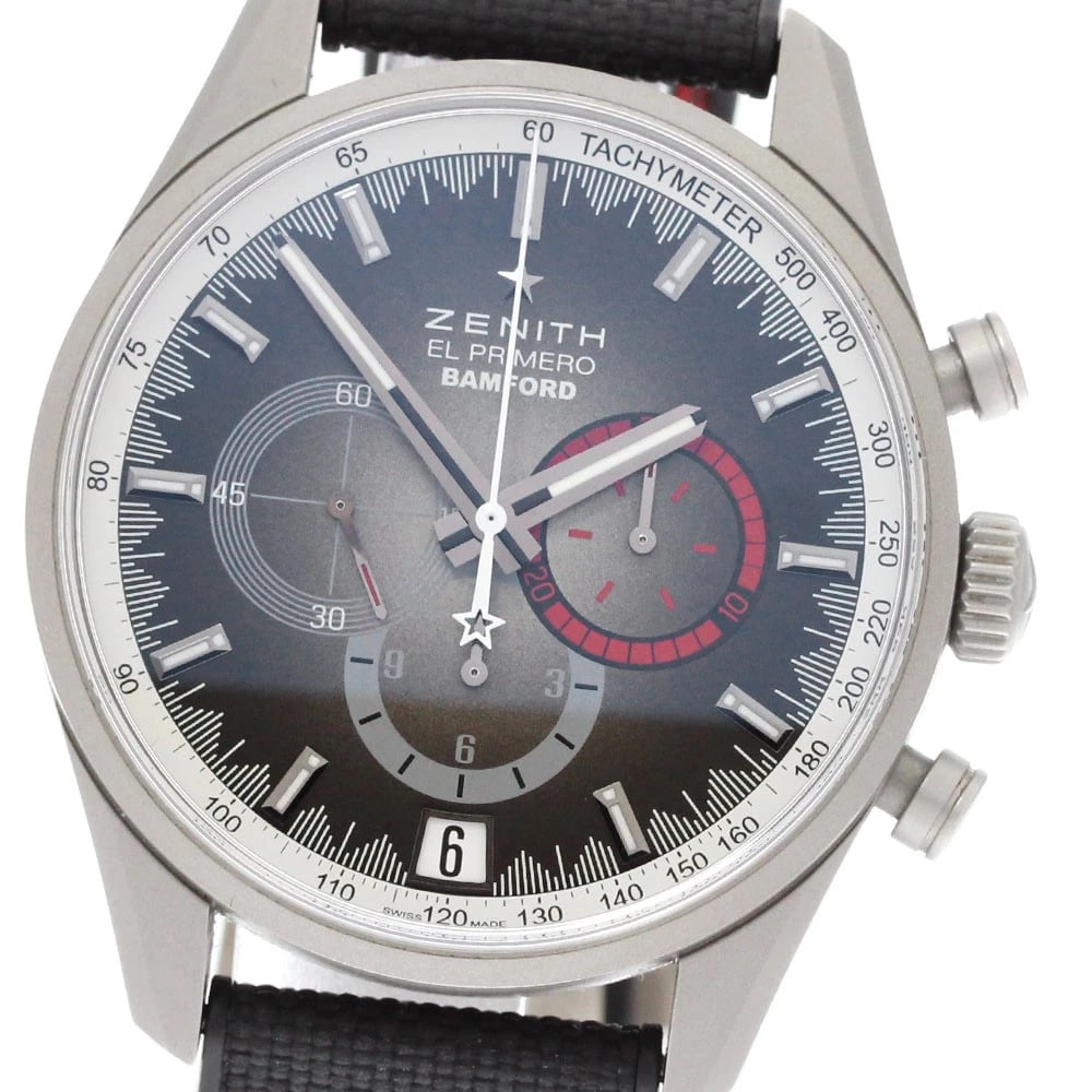 ZENITH BAMFORD CHRONOMASTER PRIMERO RADAR AUTOMATIC WATCH: ZENITH BAMFORD Chronomaster Primero Radar Automatic Watch Brand: ZENITH Type/Style: Wristwatch Material: Band Material rubber, Case Material Stainless Steel Color: Band Color black, Case Color
