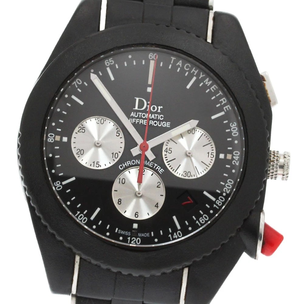 DIOR DIOR CHIFFLE ROUGE CHRONO BLACK TIME AUTOMATIC WATCH: Dior Dior Chiffle Rouge Chrono Black Time Automatic Watch Brand: Dior Type/Style: Wristwatch Material: Band Material Rubber / Stainless Steel, Case Material Rubber / Stainless Steel Color: Band Color