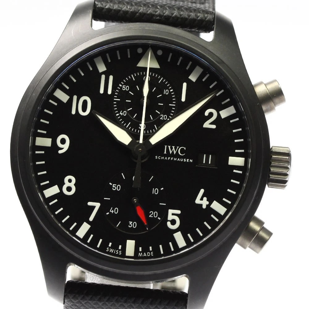 IWC SCHAFFHAUSEN PILOT WATCH CHRONOGRAPH WATCH: IWC SCHAFFHAUSEN Pilot watch Chronograph Watch Brand: IWC SCHAFFHAUSEN Type/Style: Wristwatch Material: Band Material leather, Case Material Titanium / ceramic Color: Band Color black, Case Color