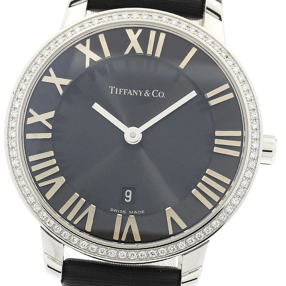 TIFFANY&CO. ATLAS DOME QUARTZ WATCH: TIFFANY&Co. Atlas Dome Quartz Watch Brand: TIFFANY&Co. Type/Style: Wristwatch Material: Band Material leather, Case Material stainless steel Color: Band Color black, Case Color Silver, Dial Color