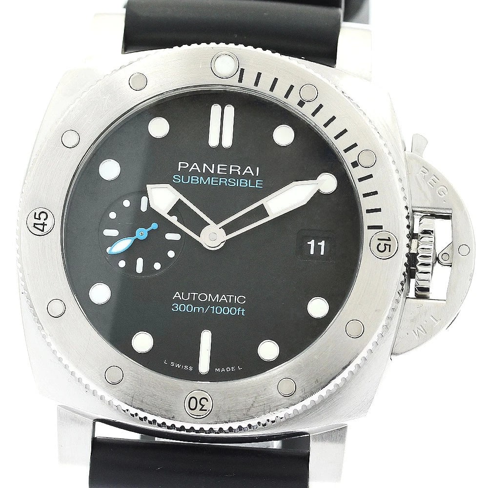 PANERAI SUBMERSIBLE QUARANTA QUATTRO DATE AUTOMATIC WATCH: PANERAI Submersible Quaranta Quattro Date Automatic Watch Brand: PANERAI Type/Style: Wristwatch Material: Band Material rubber, Case Material Stainless Steel Color: Band Color black, Case Color Silver