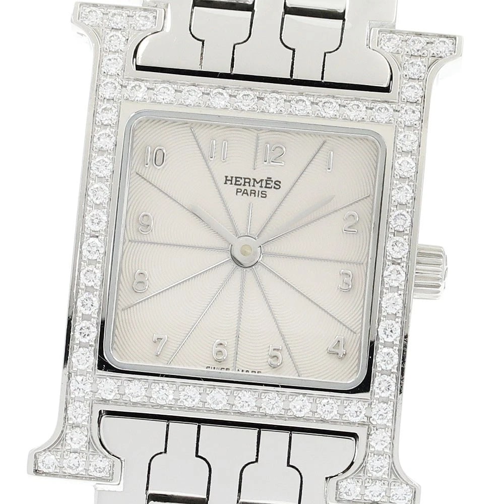 HERMES H WATCH DIAMOND BEZEL SILVER DIAL QUARTZ WATCH: HERMES H watch Diamond Bezel Silver Dial Quartz Watch Brand: HERMES Type/Style: Wristwatch Material: Band Material Stainless Steel, Case Material Stainless Steel Color: Band Color Silver, Case Color S