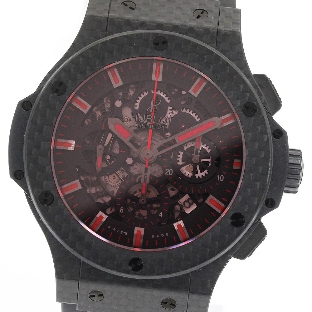HUBLOT BIG BANG AERO BANG RED MAGIC AUTOMATIC WATCH: HUBLOT Big Bang Aero Bang Red Magic Automatic Watch Brand: HUBLOT Type/Style: Wristwatch Material: Band Material rubber, Case Material carbon Color: Band Color black, Case Color black, Dial Color blac
