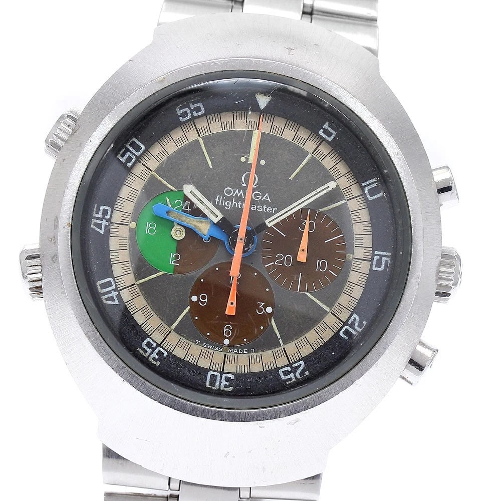 OMEGA FLIGHT MASTER CHRONOGRAPH GMT AND WINDING WATCH: OMEGA Flight master Chronograph GMT and Winding Watch Brand: OMEGA Type/Style: Wristwatch Material: Band Material Stainless Steel, Case Material Stainless Steel Color: Band Color Silver, Case Color