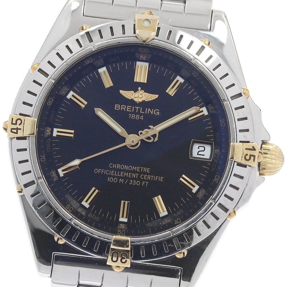 BREITLING WINGS DATE BLACK DIAL AUTOMATIC WATCH: BREITLING Wings Date Black Dial Automatic Watch Brand: BREITLING Type/Style: Wristwatch Material: Band Material Stainless Steel, Case Material Stainless Steel/YG Color: Band Color Silver, Case Color
