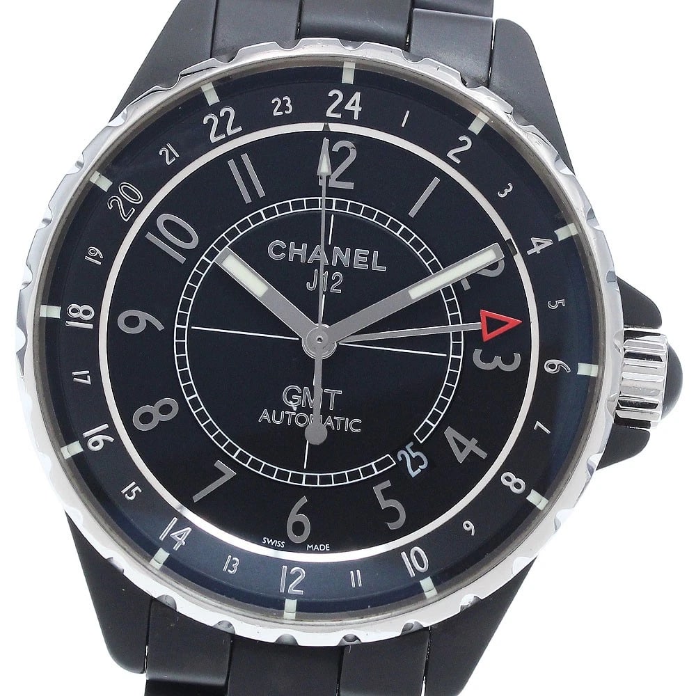 CHANEL J12 GMT MATT BLACK BLACK DIAL AUTOMATIC WATCH: CHANEL J12 GMT Matt Black black Dial Automatic Watch Brand: CHANEL Type/Style: Wristwatch Material: Band Material Ceramic / Stainless Steel, Case Material Ceramic / Stainless Steel Color: Band Color