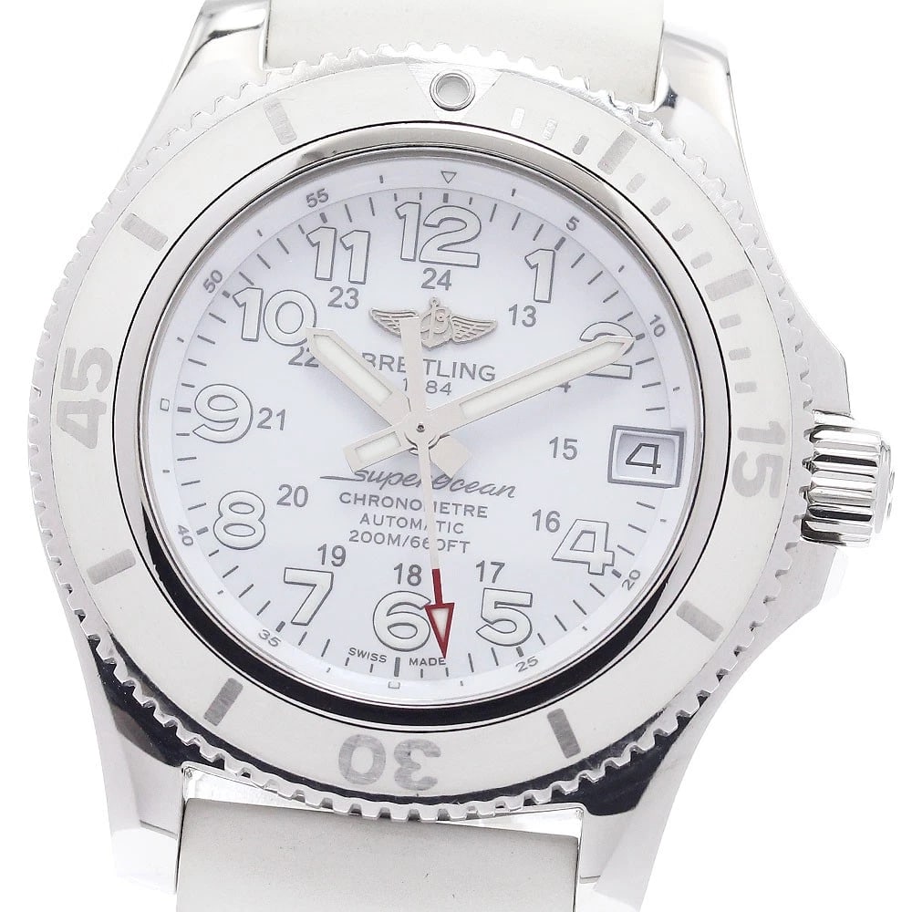 BREITLING SUPER OCEAN DATE WHITE DIAL AUTOMATIC WATCH: BREITLING Super Ocean Date white Dial Automatic Watch Brand: BREITLING Type/Style: Wristwatch Material: Band Material rubber, Case Material Stainless Steel Color: Band Color white, Case Color Silver,
