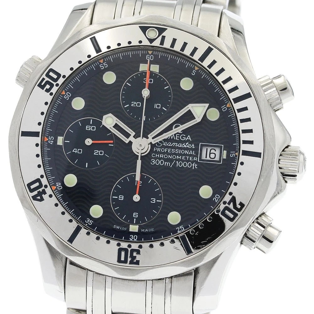 OMEGA SEAMASTER CHRONOGRAPH NAVY DIAL AUTOMATIC WATCH: OMEGA Seamaster Chronograph Navy Dial Automatic Watch Brand: OMEGA Type/Style: Wristwatch Material: Band Material Stainless Steel, Case Material Stainless Steel Color: Band Color Silver, Case Color Si
