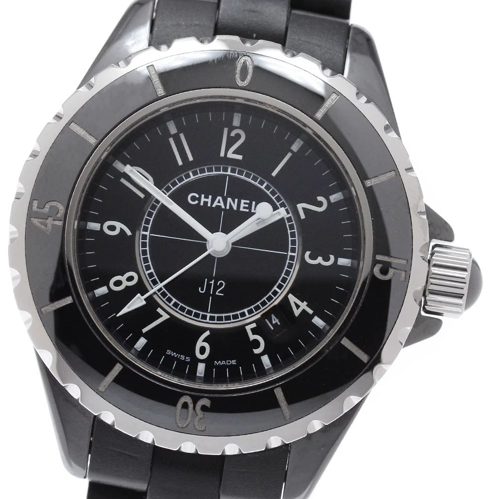 CHANEL J12 BLACK CERAMIC DATE BLACK DIAL QUARTZ WATCH: CHANEL J12 Black ceramic date black Dial Quartz Watch Brand: CHANEL Type/Style: Wristwatch Material: Band Material rubber, Case Material Ceramic / Stainless Steel Color: Band Color black, Case Color B