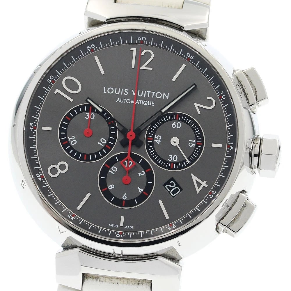LOUIS VUITTON TAMBOUR CHRONO CHRONOGRAPH DATE AUTOMATIC WATCH: LOUIS VUITTON Tambour Chrono Chronograph Date Automatic Watch Brand: LOUIS VUITTON Type/Style: Wristwatch Material: Band Material rubber, Case Material Stainless Steel Color: Band Color white, Case