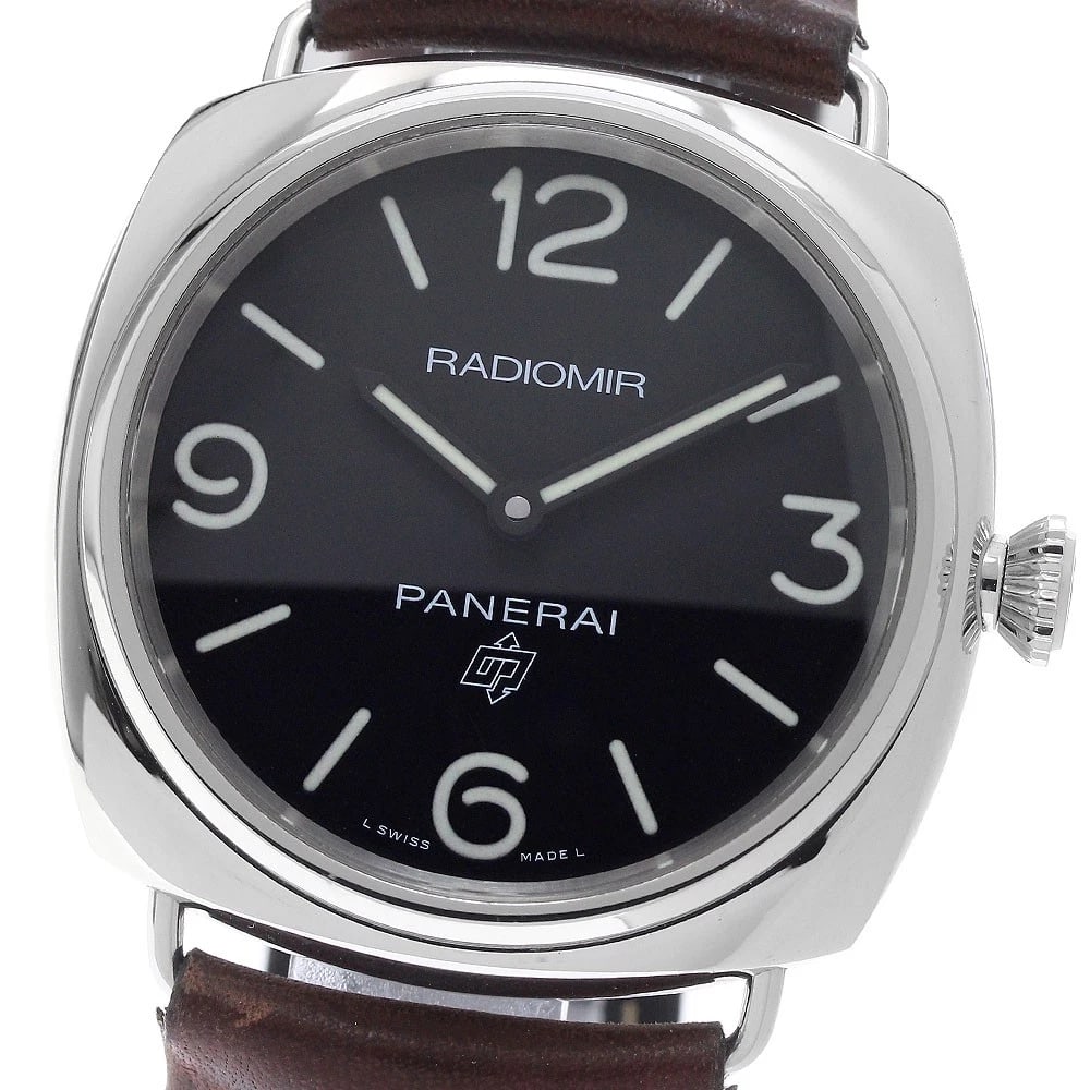 PANERAI RADIOMIR BASE LOGO ACCIAIO HAND WINDING WATCH: PANERAI Radiomir Base Logo Acciaio Hand Winding Watch Brand: PANERAI Type/Style: Wristwatch Material: Band Material leather, Case Material Stainless Steel Color: Band Color Brown, Case Color Silver,