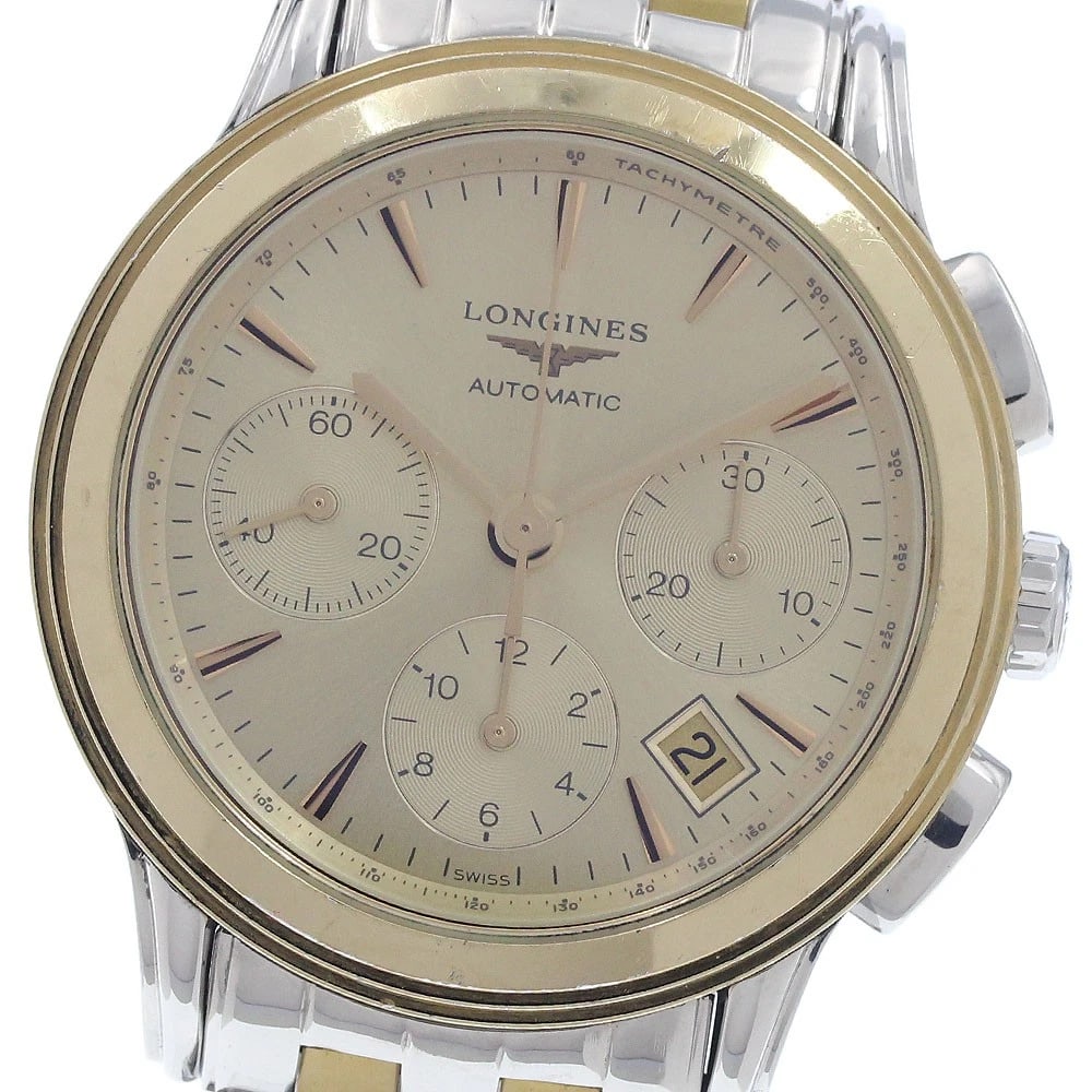 LONGINES FLAGSHIP CHRONOGRAPH GOLD DIAL AUTOMATIC WATCH: LONGINES Flagship Chronograph Gold Dial Automatic Watch Brand: LONGINES Type/Style: Wristwatch Material: Band Material Stainless Steel/Gold Plated, Case Material Stainless Steel/Gold Plated Color: