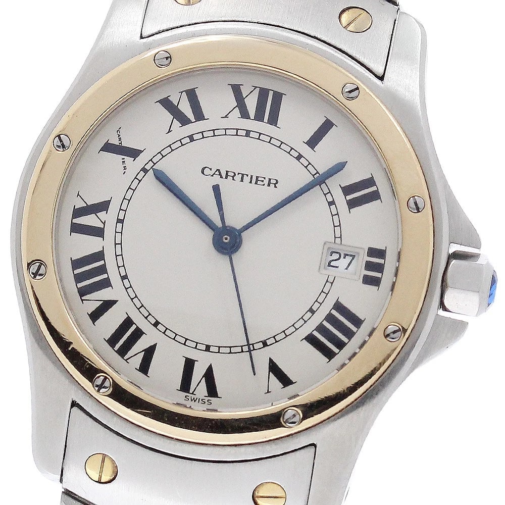 CARTIER SANTOS RONDO MM DATE BEIGE DIAL QUARTZ WATCH: CARTIER Santos Rondo MM Date beige Dial Quartz Watch Brand: CARTIER Type/Style: Wristwatch Material: Band Material Stainless Steel/YG, Case Material Stainless Steel/YG Color: Band Color Silver /