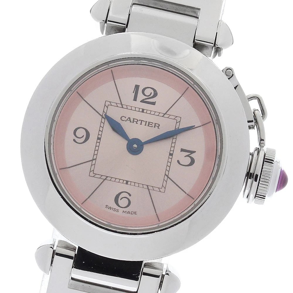 CARTIER MISPACHA PINK DIAL QUARTZ WATCH: CARTIER Mispacha pink Dial Quartz Watch Brand: CARTIER Type/Style: Wristwatch Material: Band Material Stainless Steel, Case Material Stainless Steel Color: Band Color Silver, Case Color Silver, Dial