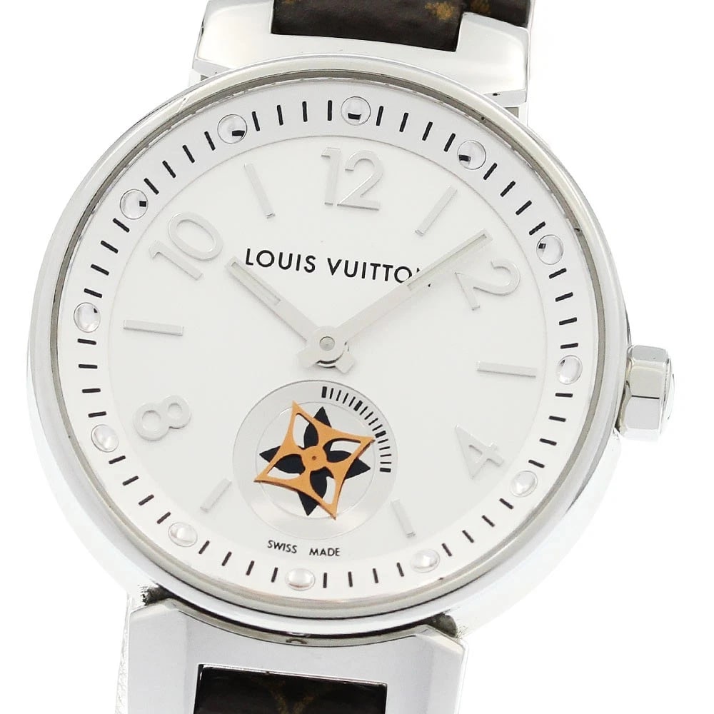 LOUIS VUITTON TAMBOUR MOON STAR SILVER DIAL QUARTZ WATCH: LOUIS VUITTON Tambour Moon Star Silver Dial Quartz Watch Brand: LOUIS VUITTON Type/Style: Wristwatch Material: Band Material leather, Case Material Stainless Steel Color: Band Color Brown, Case Color 