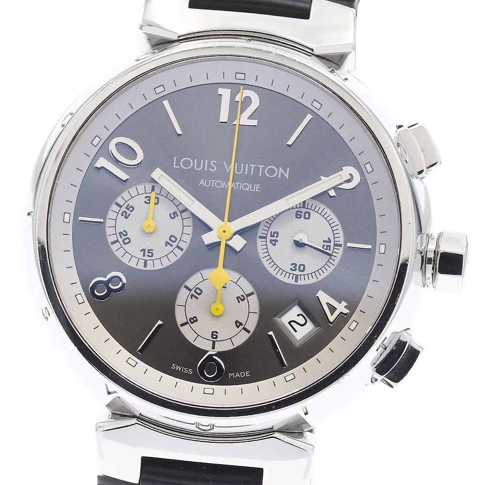 LOUIS VUITTON TAMBOUR CHRONOGRAPH DATE GRAY DIAL AUTOMATIC WATCH: LOUIS VUITTON Tambour Chronograph Date gray Dial Automatic Watch Brand: LOUIS VUITTON Type/Style: Wristwatch Material: Band Material rubber, Case Material Stainless Steel Color: Band Color black,