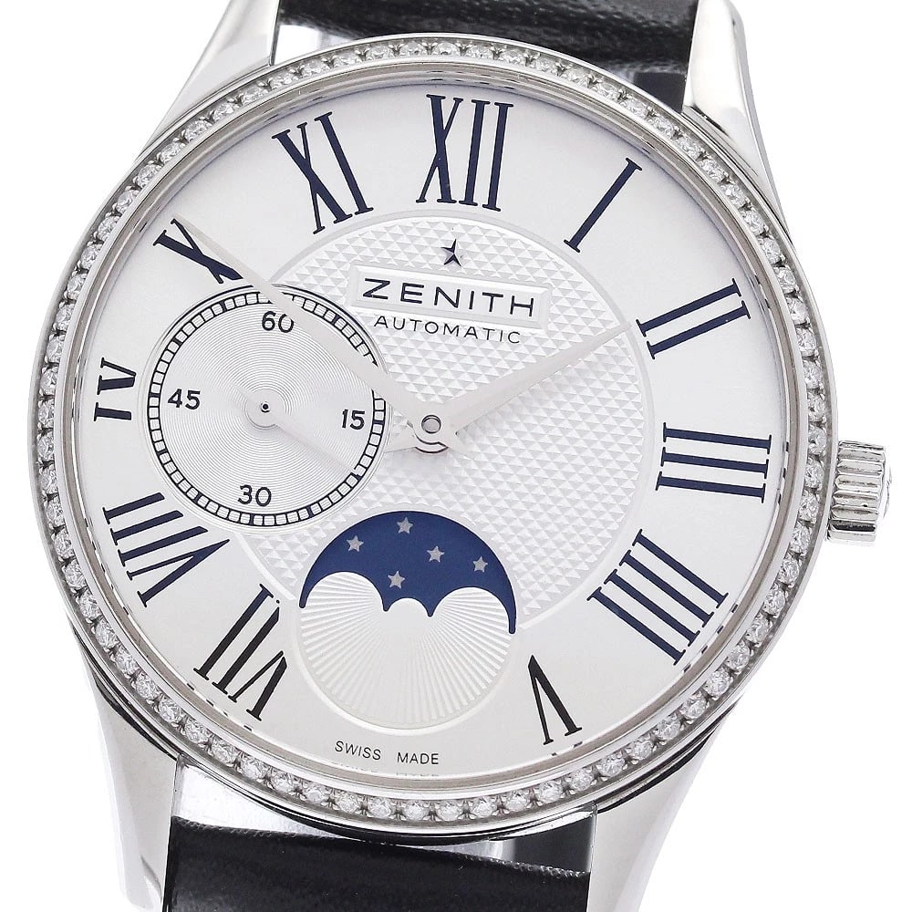 ZENITH CLASS ELITE ULTRA THIN AUTOMATIC WATCH: ZENITH Class Elite Ultra Thin Automatic Watch Brand: ZENITH Type/Style: Wristwatch Material: Band Material leather, Case Material Stainless Steel Color: Band Color black, Case Color Silver, Dial