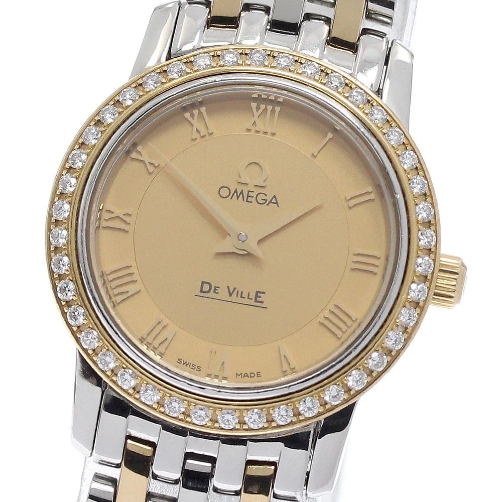 OMEGA DE VILLE PRESTIGE DIAMOND BEZEL QUARTZ WATCH: OMEGA De Ville Prestige Diamond Bezel Quartz Watch Brand: OMEGA Type/Style: Wristwatch Material: Band Material Stainless Steel/YG, Case Material Stainless Steel/YG Color: Band Color Silver / Gold,